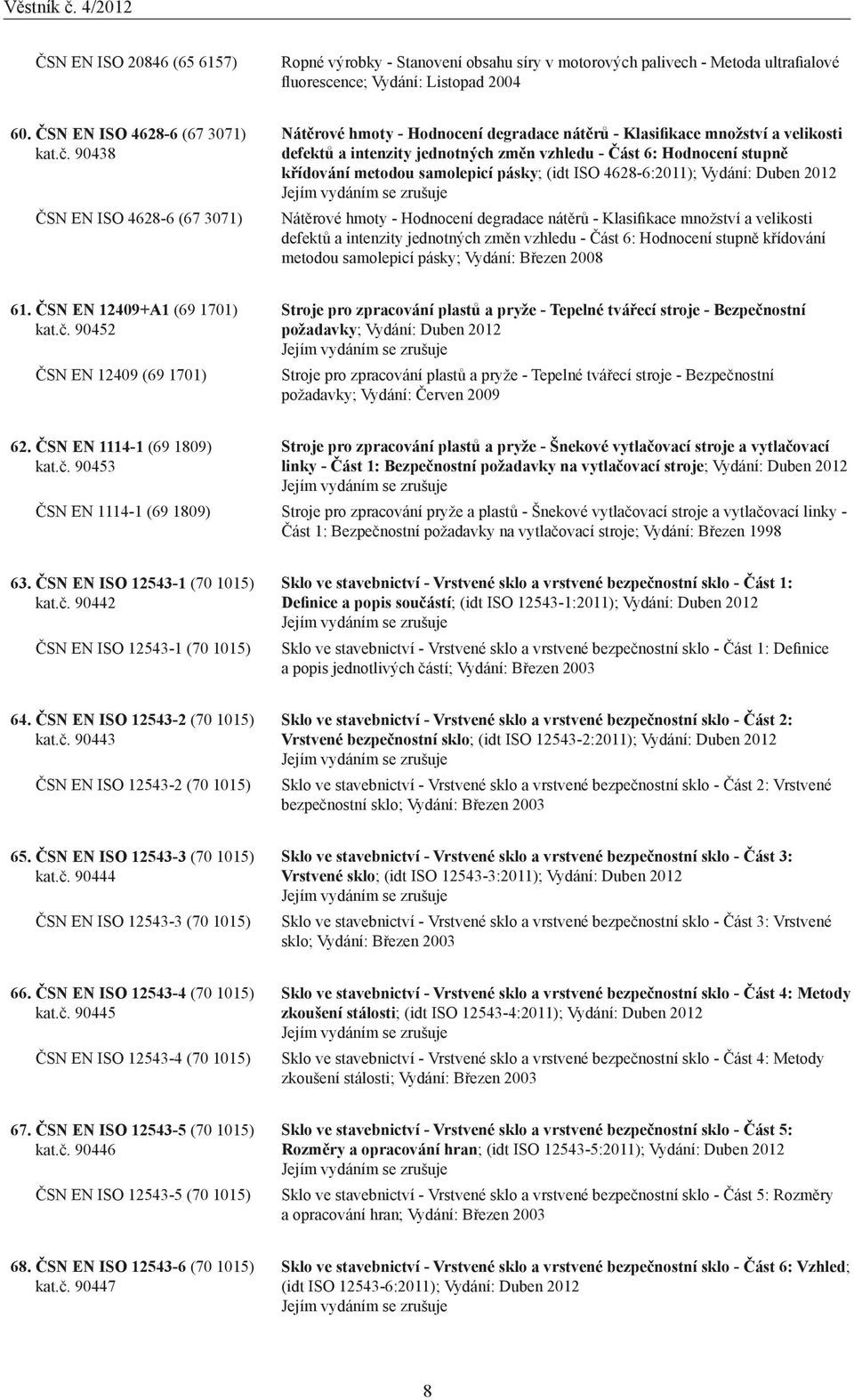 metodou samolepicí pásky; (idt ISO 4628-6:2011); Vydání: Duben 2012 Nátěrové hmoty - Hodnocení degradace nátěrů - Klasifikace množství a velikosti defektů a intenzity jednotných změn vzhledu - Část