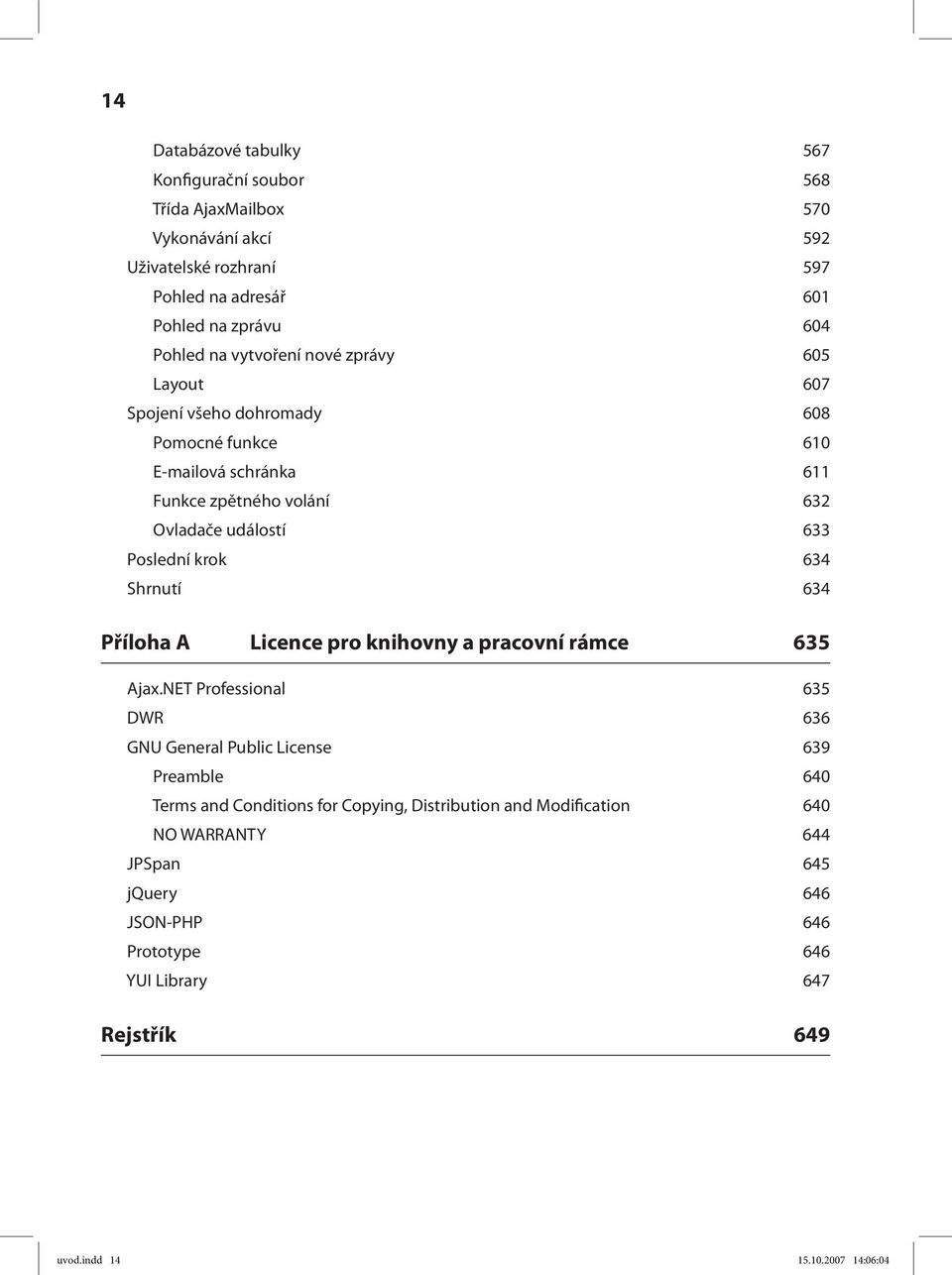 634 Shrnutí 634 Příloha A Licence pro knihovny a pracovní rámce 635 Ajax.