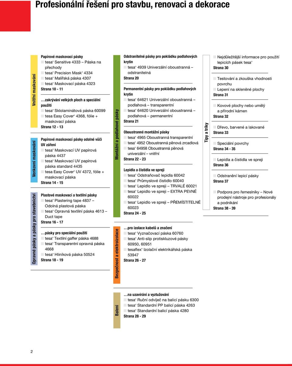 odolné vůč UV záření Maskovací UV papírová páska 4437 Maskovací UV papírová páska standard 4435 Easy Cover UV 4372, fóle + maskovací páska Strana 14-15 Plastové maskovací a textlní pásky Plasterng