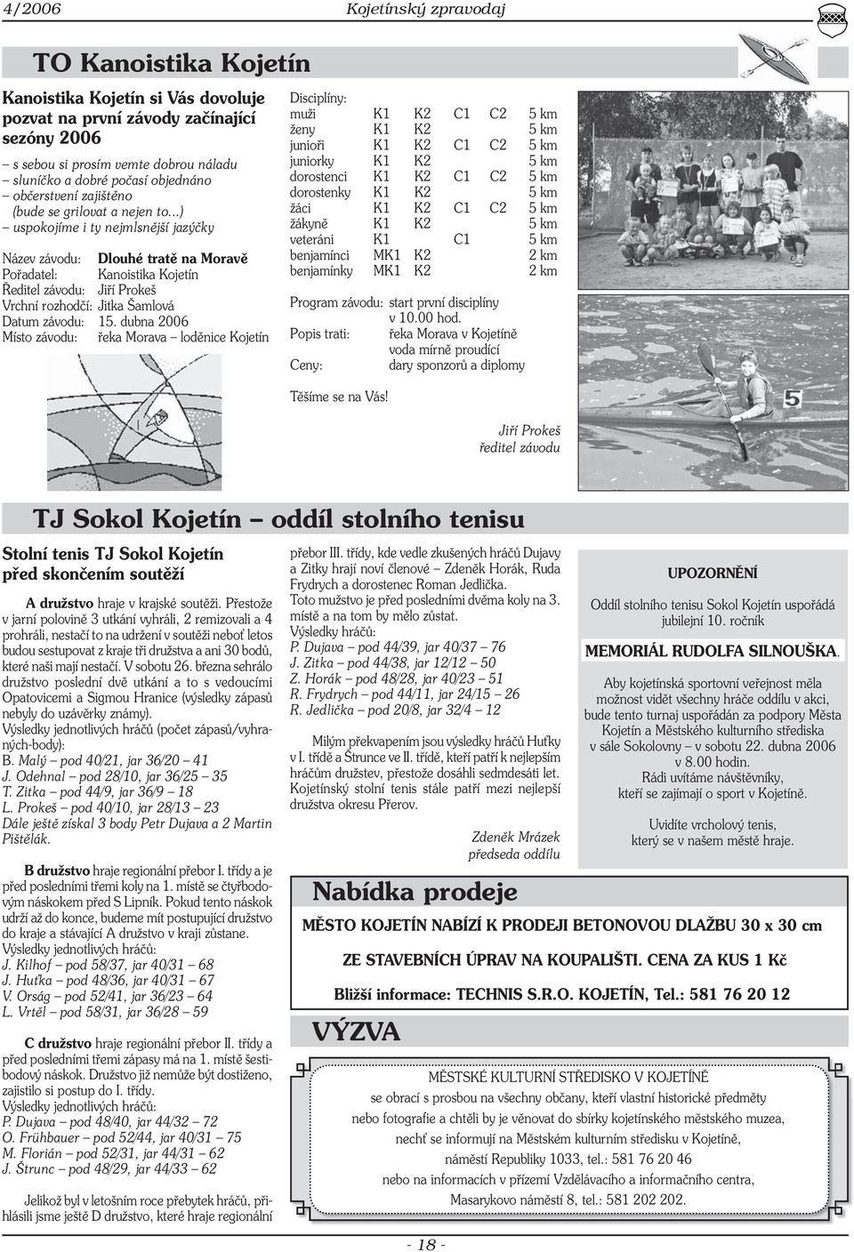 ..) uspokojíme i ty nejmlsnější jazýčky Název závodu: Pořadatel: Ředitel závodu: Jiří Prokeš Vrchní rozhodčí: Jitka Šamlová Dlouhé tratě na Moravě Kanoistika Kojetín Datum závodu: 15.