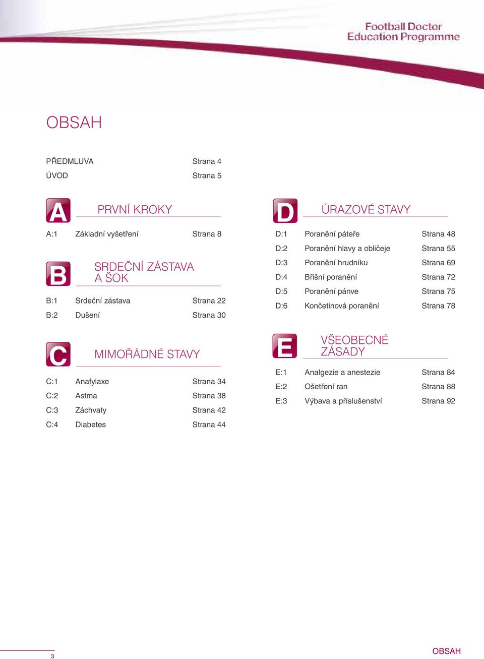 obličeje Strana 55 D:3 Poranění hrudníku Strana 69 D:4 Břišní poranění Strana 72 D:5 Poranění pánve Strana 75 D:6 Končetinová poranění Strana 78 E