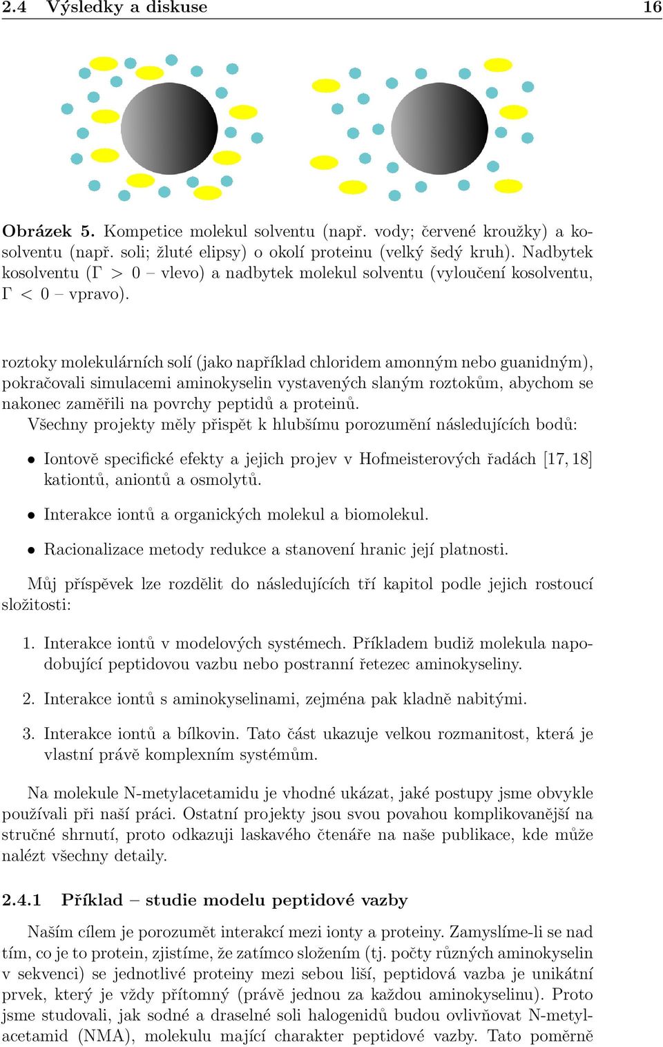 roztoky molekulárních solí (jako například chloridem amonným nebo guanidným), pokračovali simulacemi aminokyselin vystavených slaným roztokům, abychom se nakonec zaměřili na povrchy peptidů a