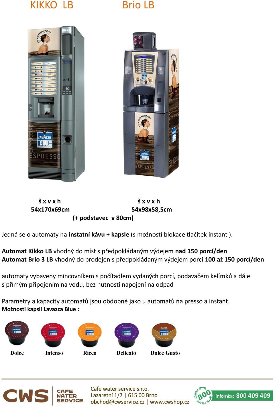 Automat Kikko LB vhodný do míst s předpokládaným výdejem nad 150 porcí/den Automat Brio 3 LB vhodný do prodejen s předpokládaným výdejem porcí 100 až 150