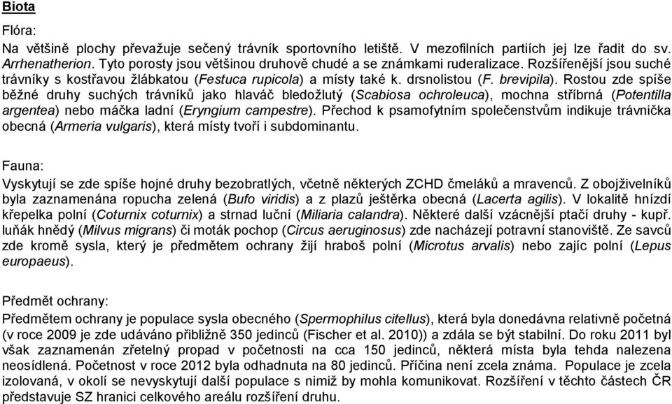 Rostou zde spíše běžné druhy suchých trávníků jako hlaváč bledožlutý (Scabiosa ochroleuca), mochna stříbrná (Potentilla argentea) nebo máčka ladní (Eryngium campestre).