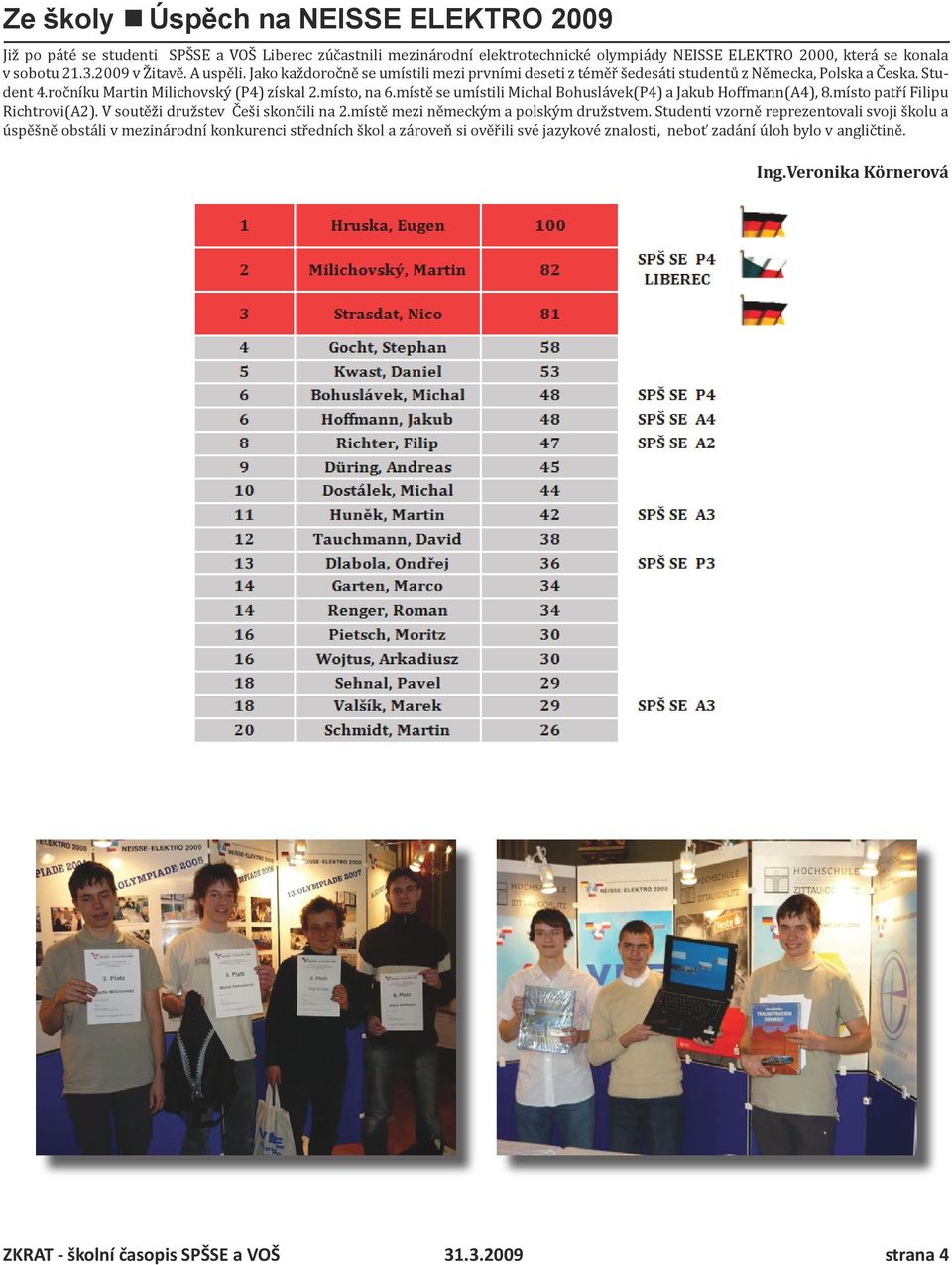 místě se umístili Michal Bohuslávek(P4) a Jakub Hoffmann(A4), 8.místo patří Filipu Richtrovi(A2). V soutěži družstev Češi skončili na 2.místě mezi německým a polským družstvem.