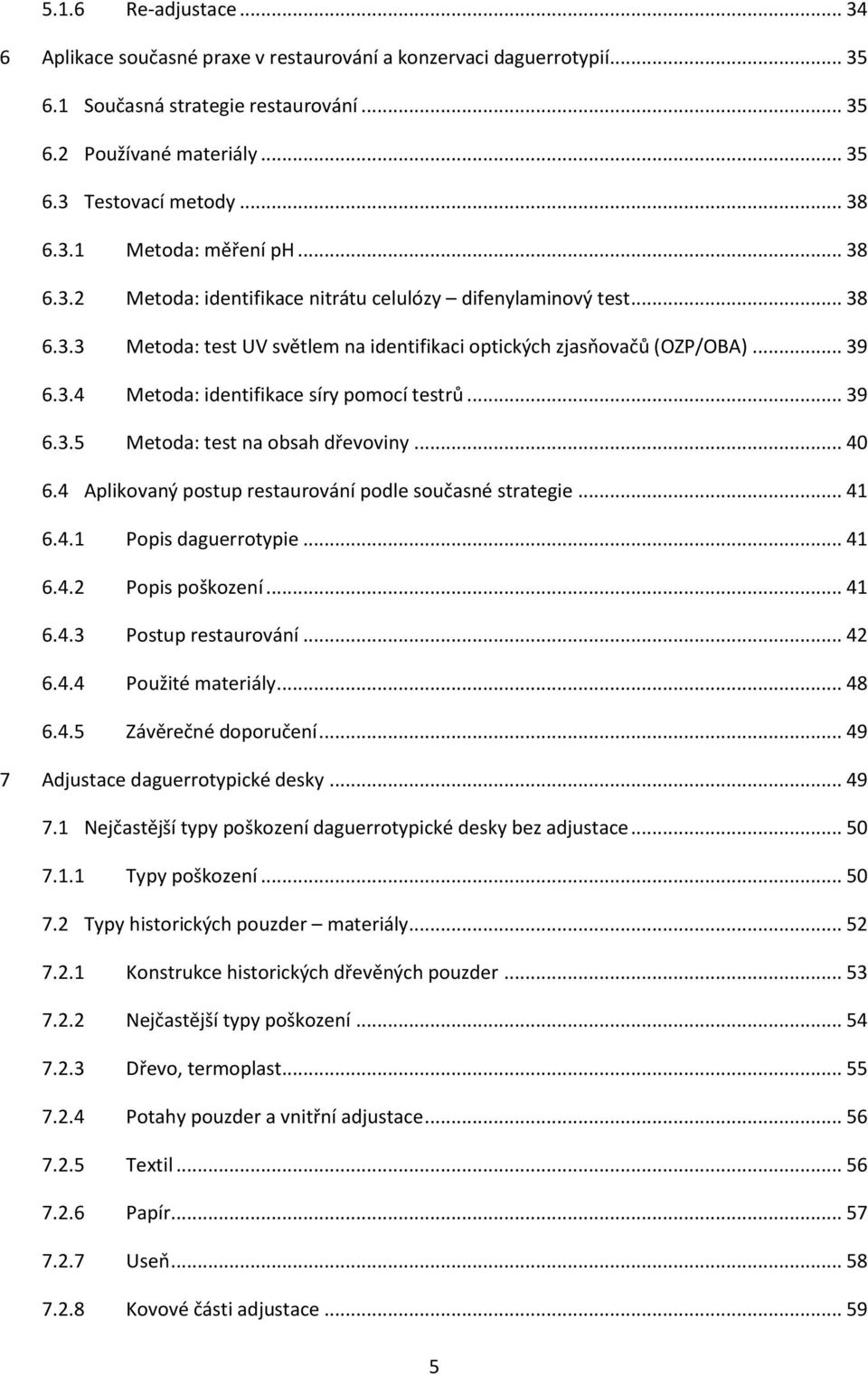 .. 39 6.3.5 Metoda: test na obsah dřevoviny... 40 6.4 Aplikovaný postup restaurování podle současné strategie... 41 6.4.1 Popis daguerrotypie... 41 6.4.2 Popis poškození... 41 6.4.3 Postup restaurování.