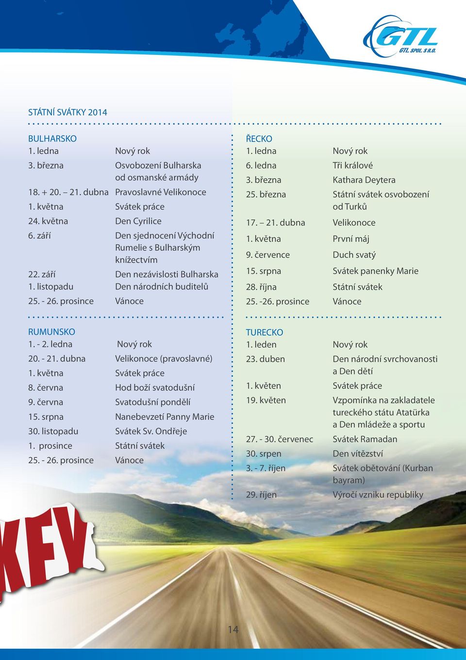 ledna Tři králové 3. března Kathara Deytera 25. března Státní svátek osvobození od Turků 17. 21. dubna Velikonoce 1. května První máj 9. července Duch svatý 15. srpna Svátek panenky Marie 28.