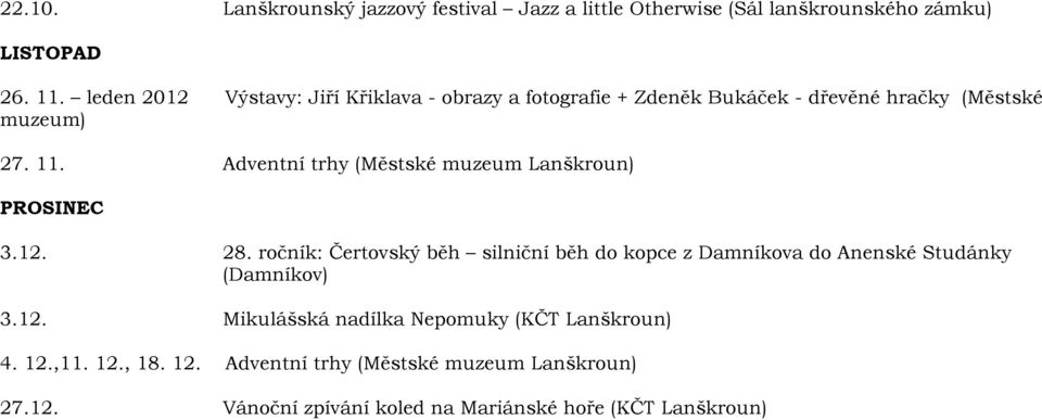Adventní trhy (Městské muzeum Lanškroun) PROSINEC 3.12. 28.