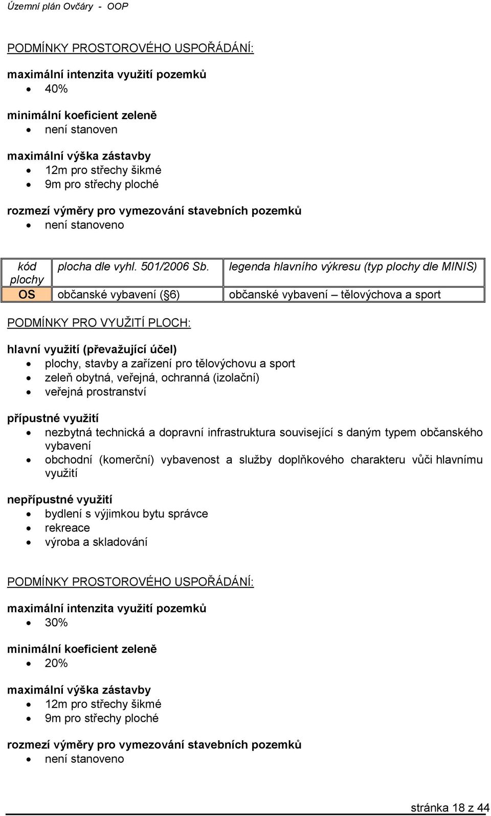 legenda hlavního výkresu (typ plochy dle MINIS) plochy OS občanské vybavení ( 6) občanské vybavení tělovýchova a sport PODMÍNKY PRO VYUŽITÍ PLOCH: hlavní využití (převažující účel) plochy, stavby a