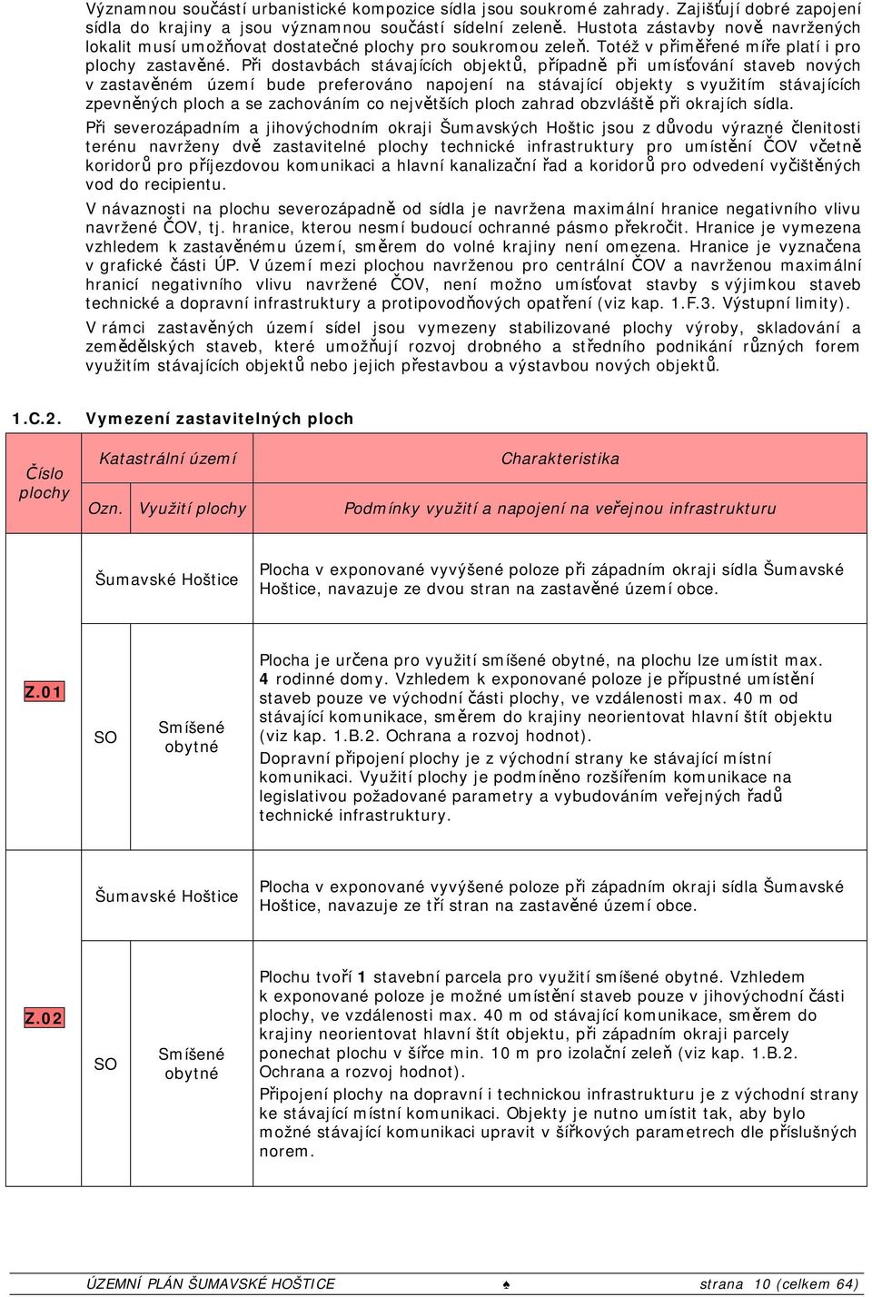 Při dostavbách stávajících objektů, případně při umísťování staveb nových v zastavěném území bude preferováno napojení na stávající objekty s využitím stávajících zpevněných ploch a se zachováním co