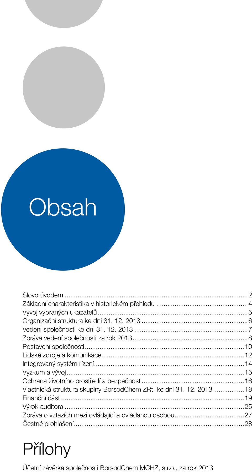 ..12 Integrovaný systém řízení...14 Výzkum a vývoj...15 Ochrana životního prostředí a bezpečnost...16 Vlastnická struktura skupiny BorsodChem ZRt. ke dni 31. 12.