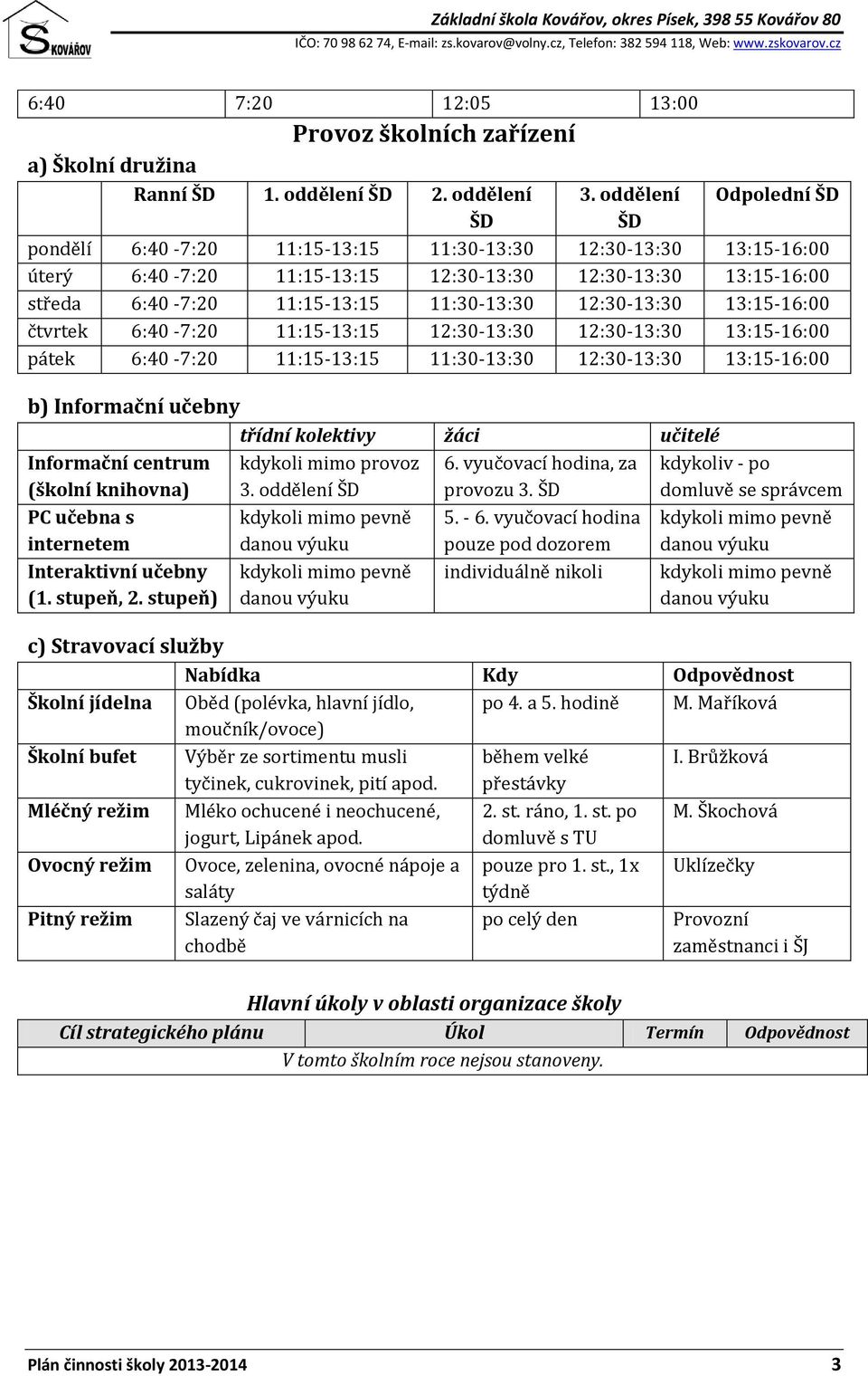 oddělení ŠD 12:30-13:30 12:30-13:30 12:30-13:30 12:30-13:30 12:30-13:30 Odpolední ŠD 13:15-16:00 13:15-16:00 13:15-16:00 13:15-16:00 13:15-16:00 b) Informační učebny Informační centrum (školní