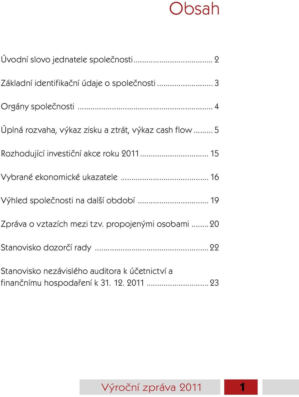 .. 15 Vybrané ekonomické ukazatele... 16 Výhled společnosti na další období... 19 Zpráva o vztazích mezi tzv.