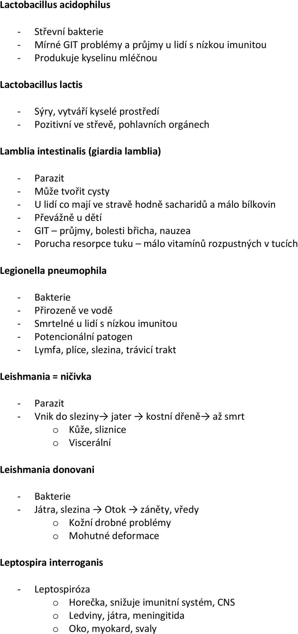 nauzea - Porucha resorpce tuku málo vitamínů rozpustných v tucích Legionella pneumophila - Přirozeně ve vodě - Smrtelné u lidí s nízkou imunitou - Potencionální patogen - Lymfa, plíce, slezina,