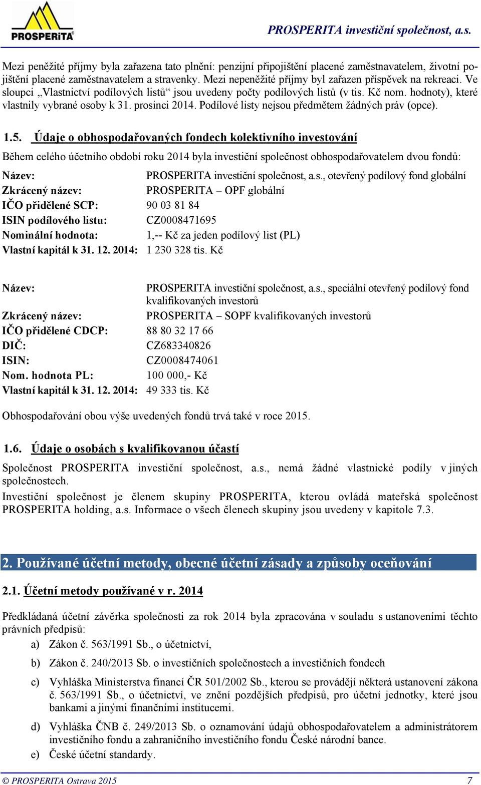 prosinci 2014. Podílové listy nejsou předmětem žádných práv (opce). 1.5.