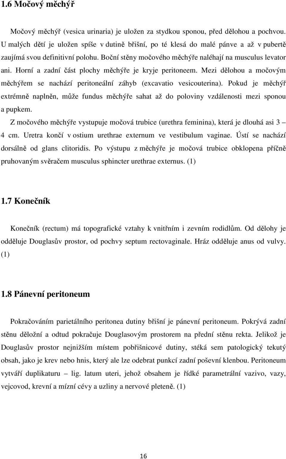 Horní a zadní část plochy měchýře je kryje peritoneem. Mezi dělohou a močovým měchýřem se nachází peritoneální záhyb (excavatio vesicouterina).