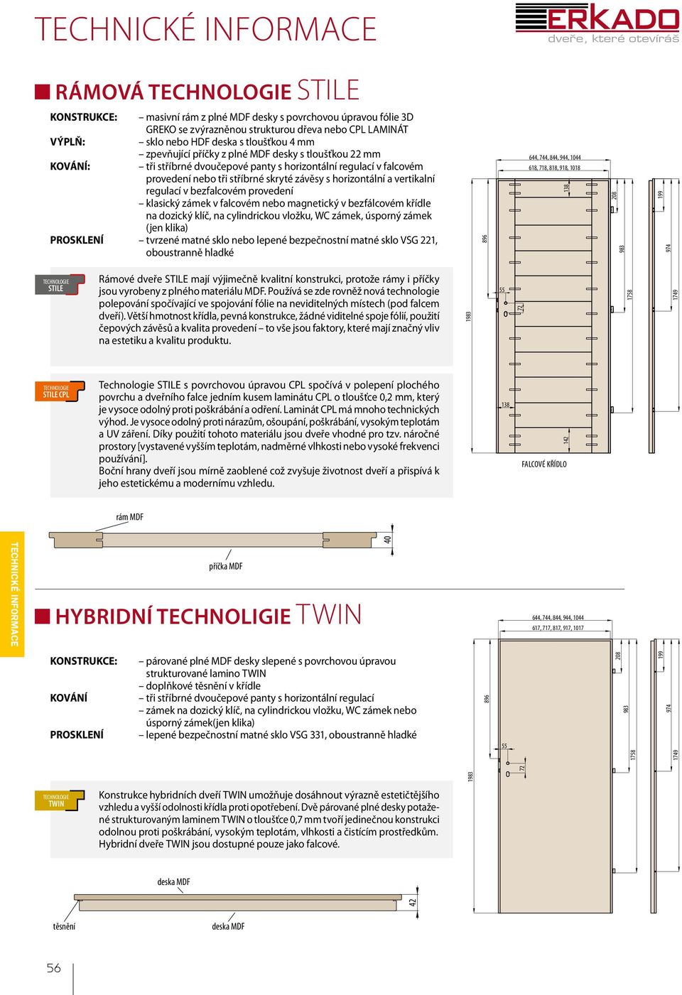 regulací v bezfalcovém provedení klasický zámek v falcovém nebo magnetický v bezfálcovém křídle na dozický klíč, na cylindrickou vložku, W zámek, úsporný zámek (jen klika) PROSKLENÍ tvrzené matné