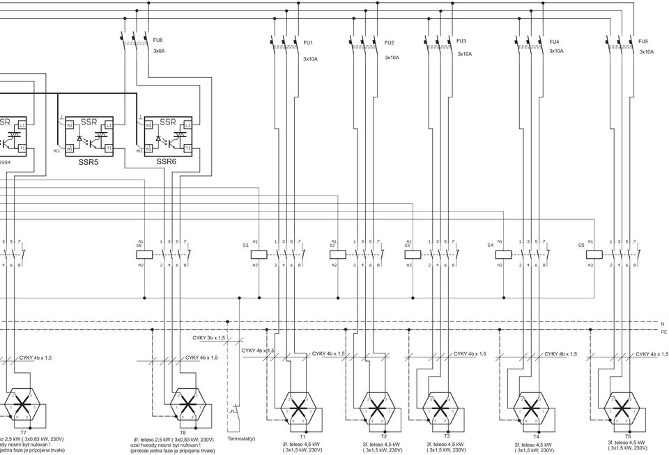 1,5 CYKY 4b x 1,5 T7 T8 o 2,5 kw ( 3x0,83 kw, 230V) dy nesmi byt