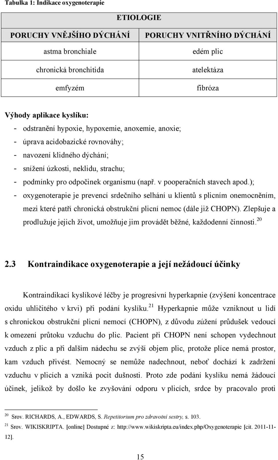 v pooperačních stavech apod.); - oxygenoterapie je prevencí srdečního selhání u klientů s plicním onemocněním, mezi které patří chronická obstrukční plicní nemoc (dále jiţ CHOPN).