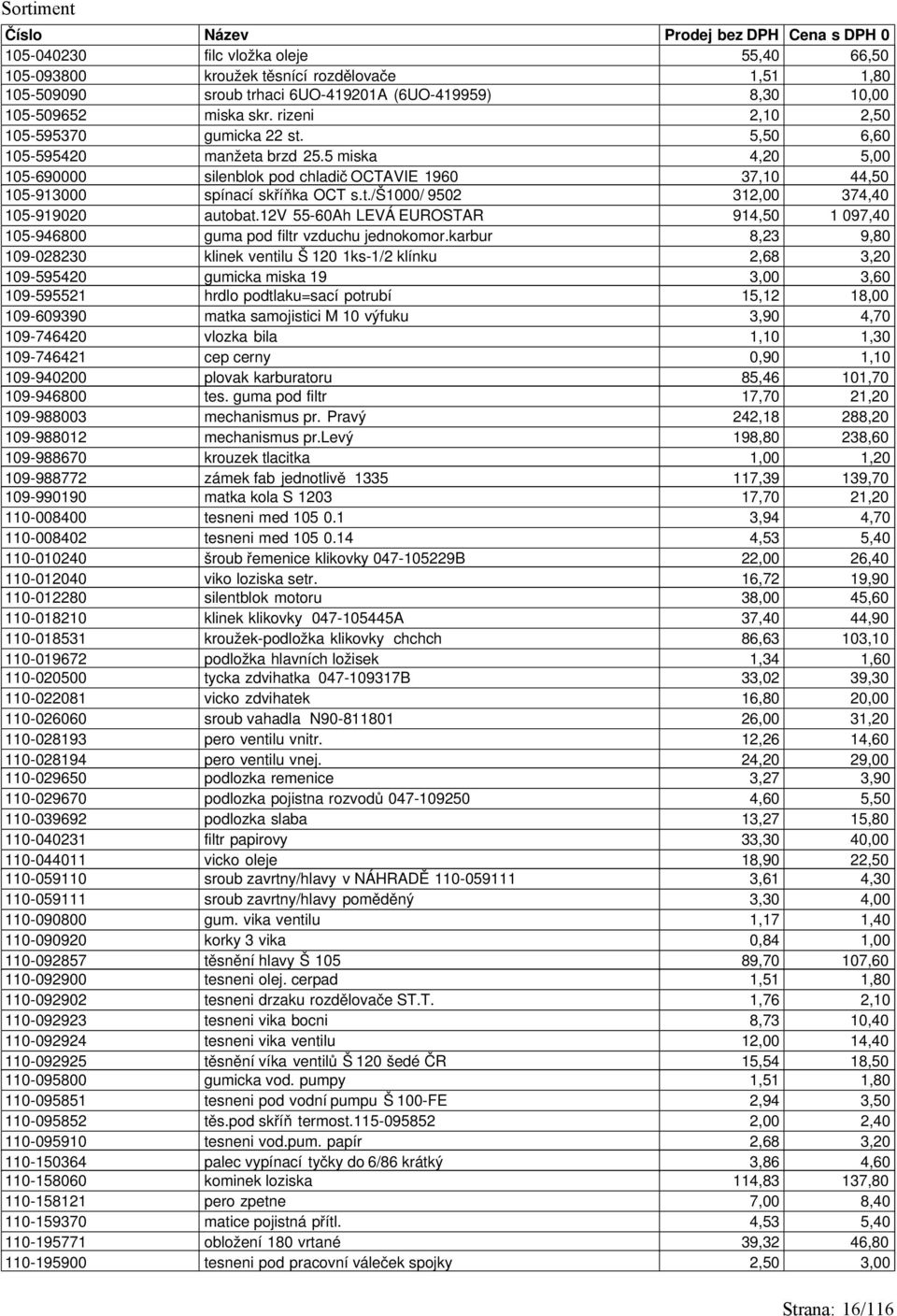 12v 55-60Ah LEVÁ EUROSTAR 914,50 1 097,40 105-946800 guma pod filtr vzduchu jednokomor.