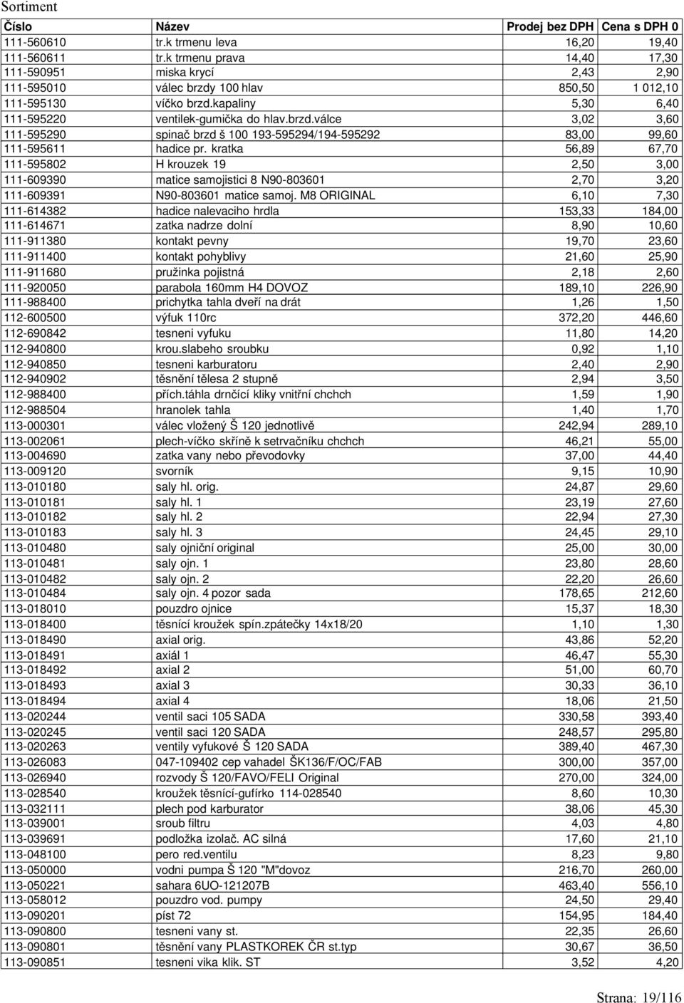 kratka 56,89 67,70 111-595802 H krouzek 19 2,50 3,00 111-609390 matice samojistici 8 N90-803601 2,70 3,20 111-609391 N90-803601 matice samoj.