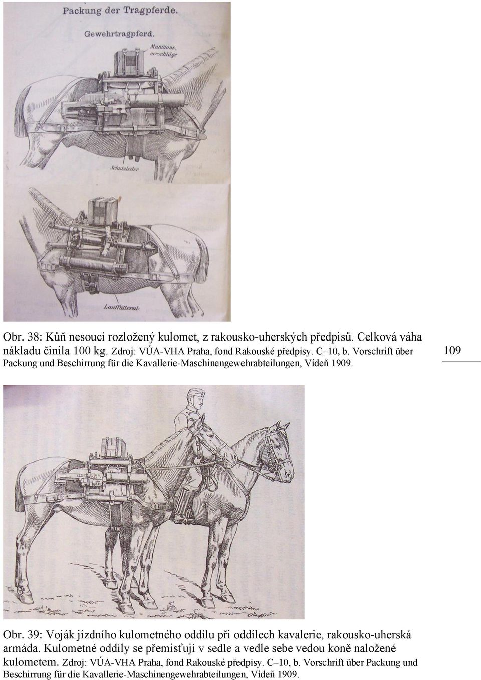 Vorschrift über Packung und Beschirrung für die Kavallerie-Maschinengewehrabteilungen, Vídeň 1909. 109 Obr.