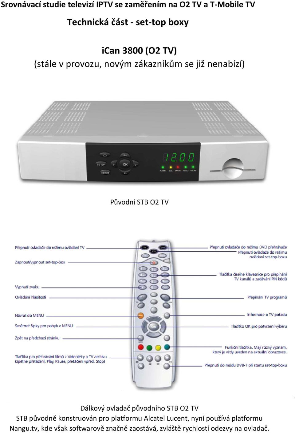 Dálkový ovladač původního STB O2 TV STB původně konstruován pro platformu Alcatel Lucent, nyní