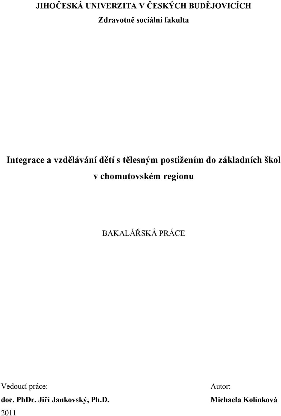 základních škol v chomutovském regionu BAKALÁŘSKÁ PRÁCE Vedoucí