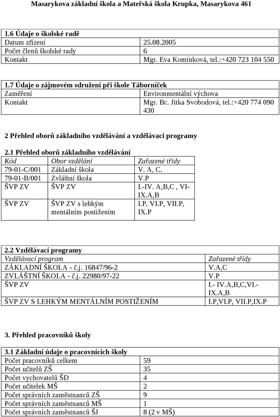 1 Přehled oborů základního vzdělávání Kód Obor vzdělání Zařazené třídy 79-01-C/001 Základní škola V. A, C. 79-01-B/001 Zvláštní škola V.P ŠVP ZV ŠVP ZV I.-IV. A,B,C, VI- IX.