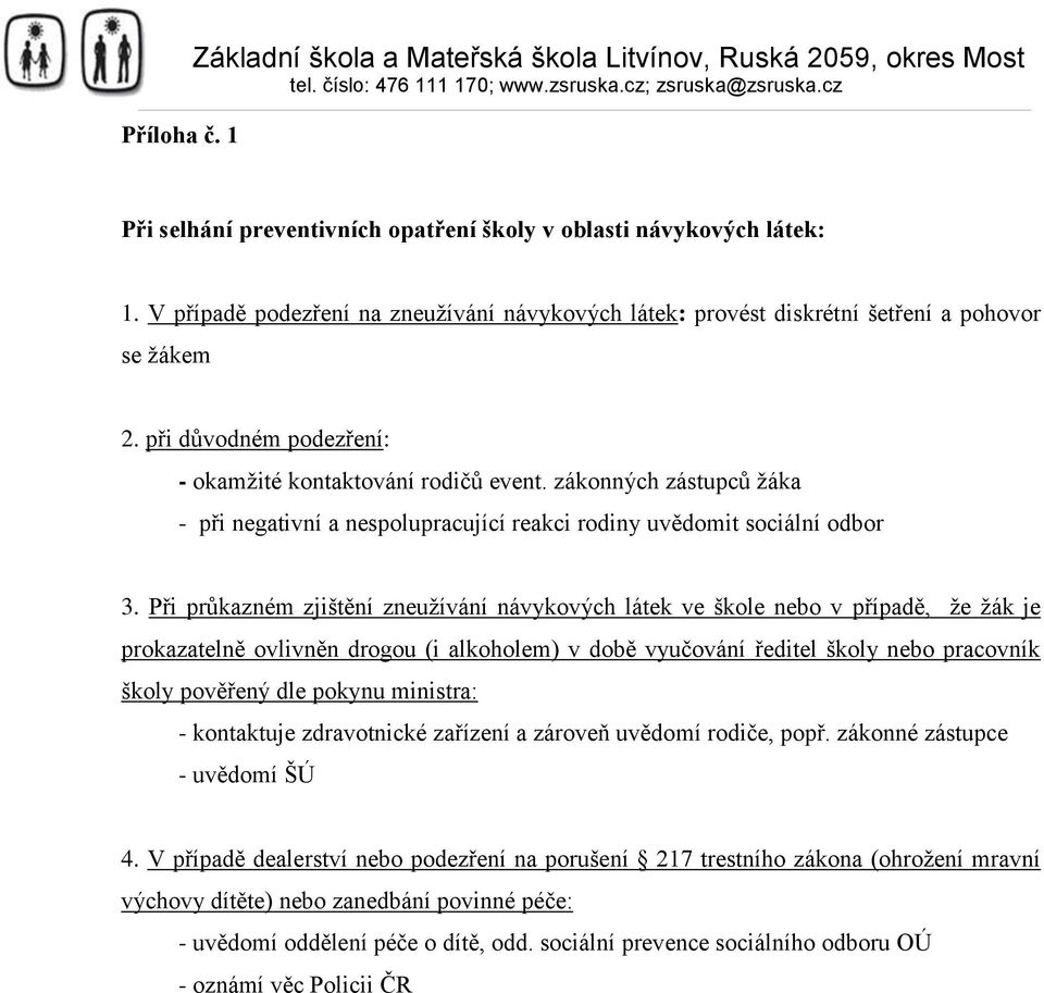 zákonných zástupců žáka - při negativní a nespolupracující reakci rodiny uvědomit sociální odbor 3.