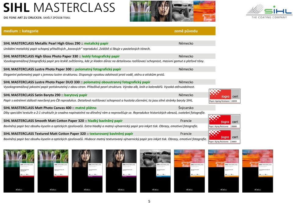 SIHL MASTERCLASS High Gloss Photo Paper 330 :: lesklý fotografický papír Vysokogramážový fotografický papír pro lesklé zvětšeniny, kde je kladen důraz na detailovou rozlišovací schopnost, masivní