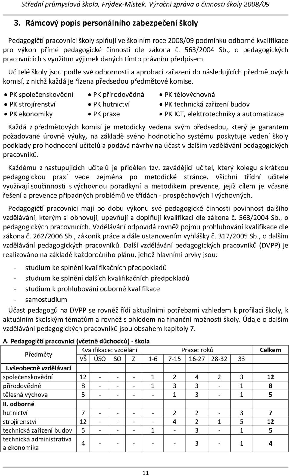 Učitelé školy jsou podle své odbornosti a aprobací zařazeni do následujících předmětových komisí, z nichž každá je řízena předsedou předmětové komise.