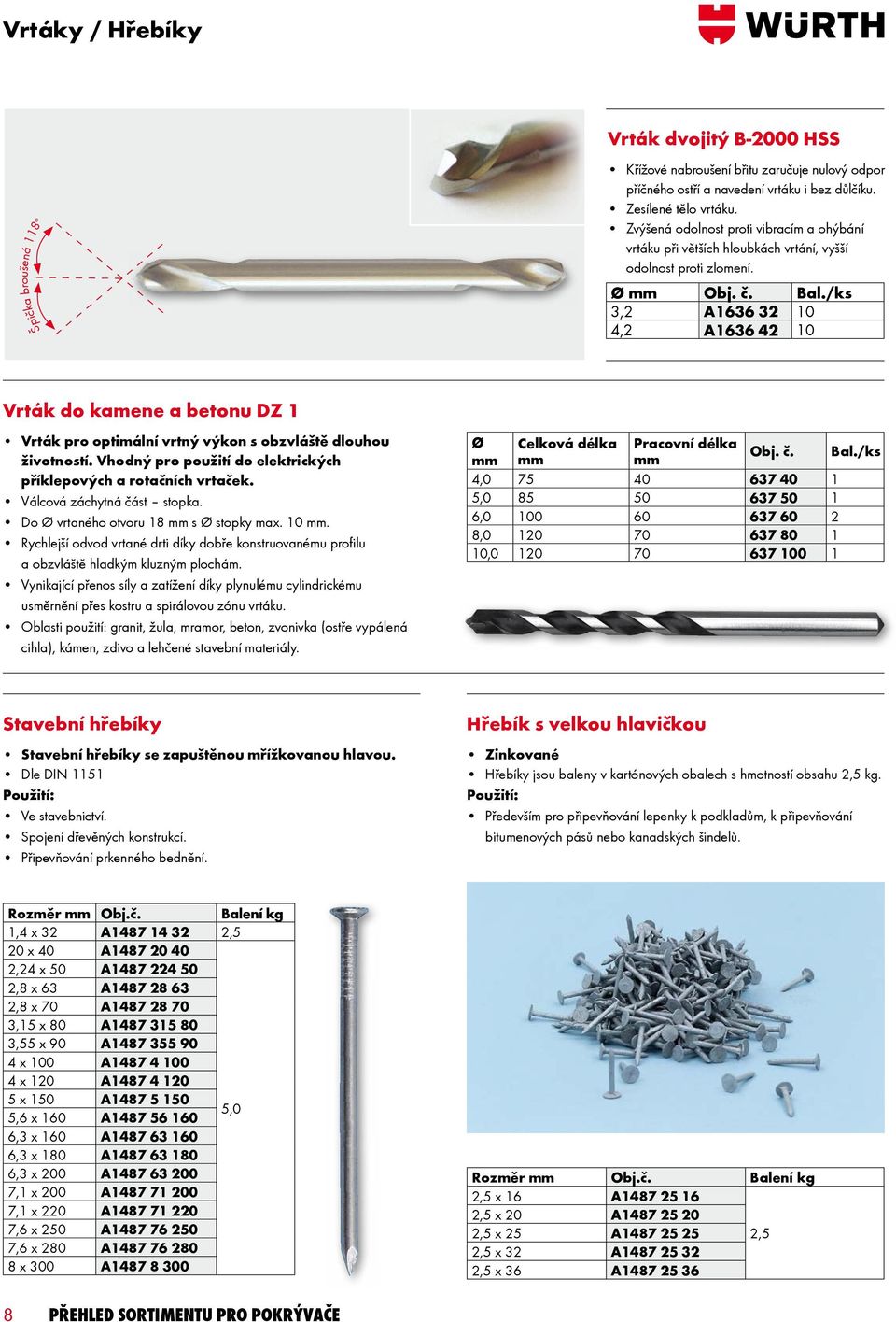 /ks 3,2 A1636 32 10 4,2 A1636 42 10 Vrták do kamene a betonu DZ 1 Vrták pro optimální vrtný výkon s obzvláště dlouhou životností. Vhodný pro použití do elektrických příklepových a rotačních vrtaček.