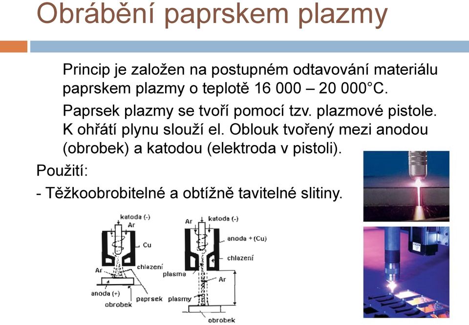 plazmové pistole. K ohřátí plynu slouží el.