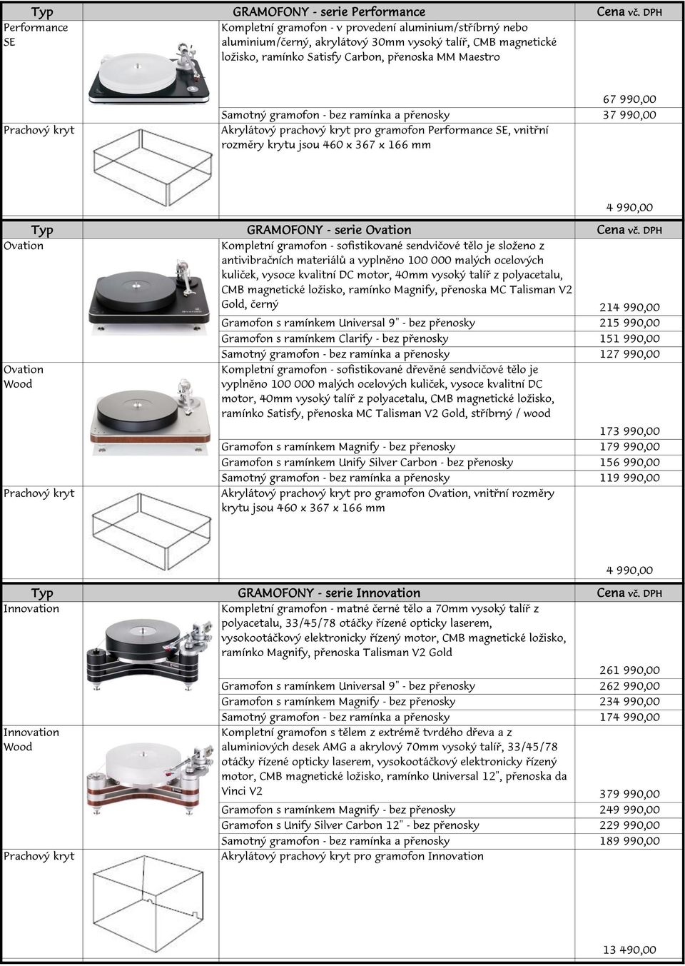 Wood GRAMOFONY - serie Ovation Kompletní gramofon - sofistikované sendvičové tělo je složeno z antivibračních materiálů a vyplněno 100 000 malých ocelových kuliček, vysoce kvalitní DC motor, 40mm