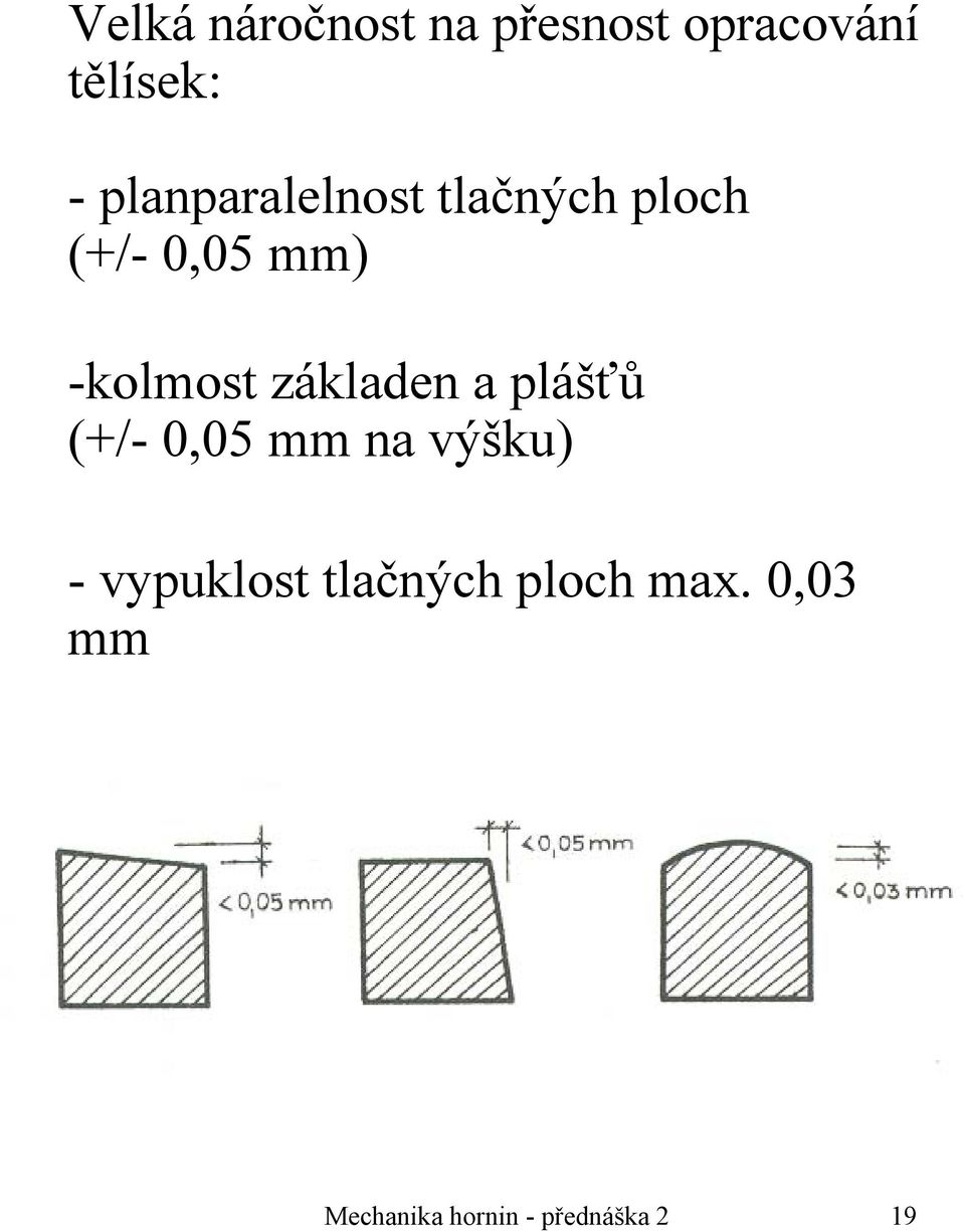 základen a plášťů (+/- 0,05 mm na výšku) - vypuklost