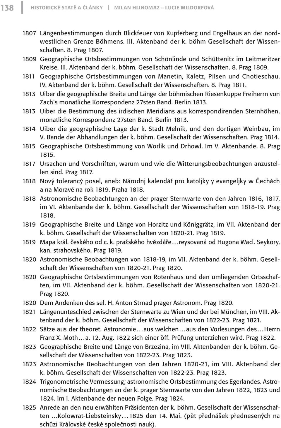 Gesellschaft der Wissenschaften. 8. Prag 1809. 1811 Geographische Ortsbestimmungen von Manetin, Kaletz, Pilsen und Chotieschau. IV. Aktenband der k. böhm. Gesellschaft der Wissenschaften. 8. Prag 1811.