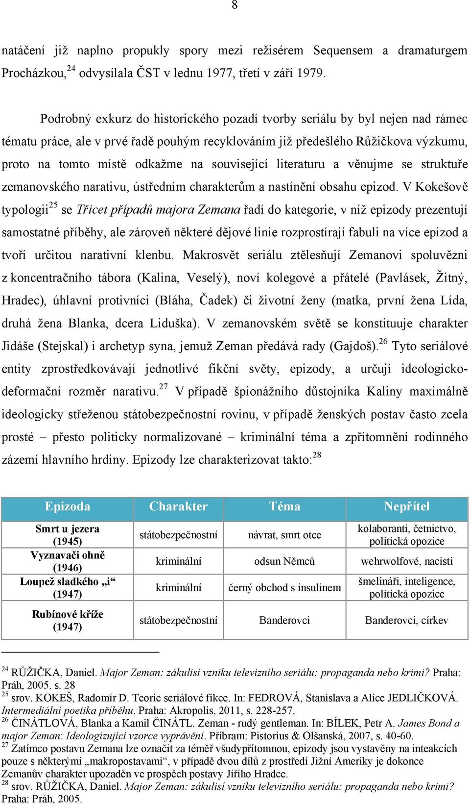 související literaturu a věnujme se struktuře zemanovského narativu, ústředním charakterům a nastínění obsahu epizod.