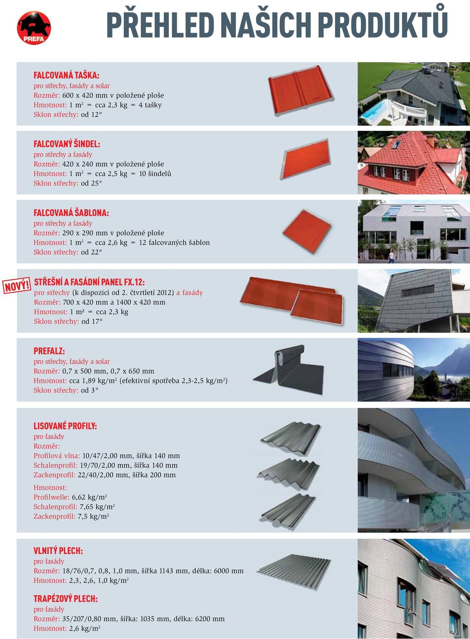 2 = cca 2,6 kg = 12 falcovaných šablon Sklon střechy: od 22 STŘEŠNÍ A FASÁDNÍ PANEL FX.12: pro střechy (k dispozici od 2.