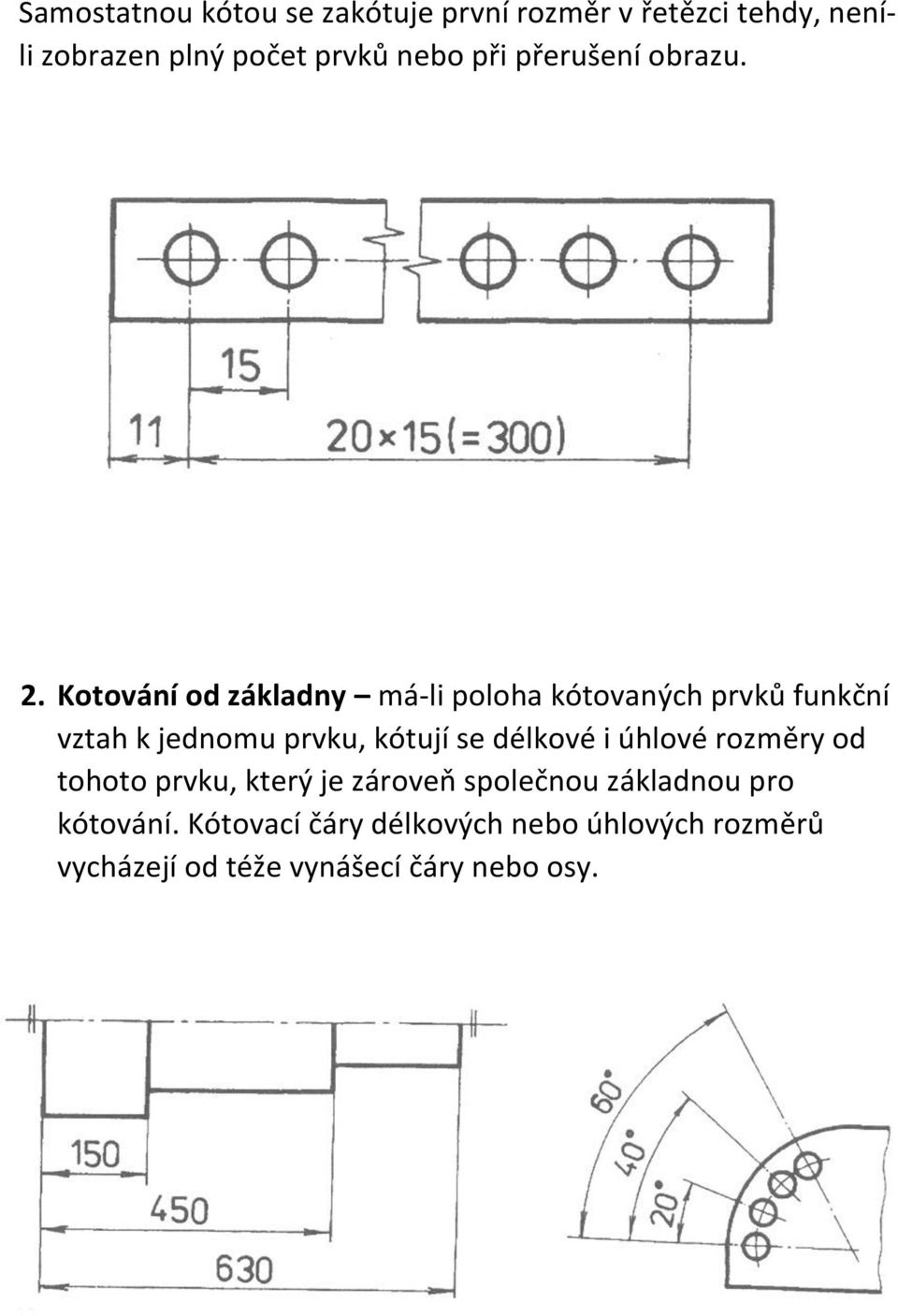 Kotování od základny má-li poloha kótovaných prvků funkční vztah k jednomu prvku, kótují se