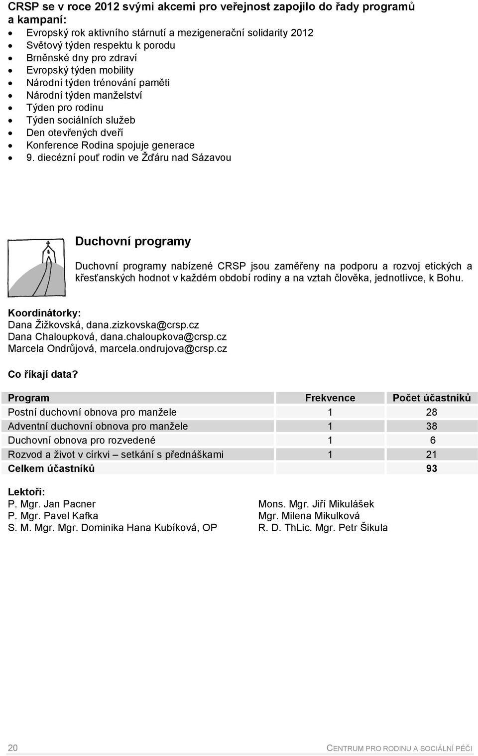 diecézní pouť rodin ve Žďáru nad Sázavou Duchovní programy Duchovní programy nabízené CRSP jsou zaměřeny na podporu a rozvoj etických a křesťanských hodnot v každém období rodiny a na vztah člověka,