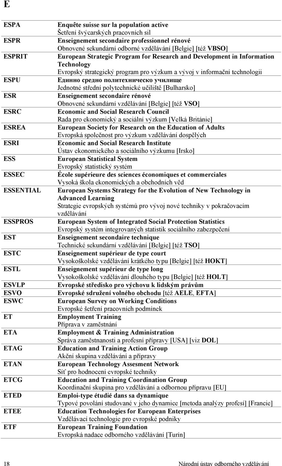 Technology Evropský strategický program pro výzkum a vývoj v informační technologii Единно средно политехническо училище Jednotné střední polytechnické učiliště [Bulharsko] Enseignement secondaire