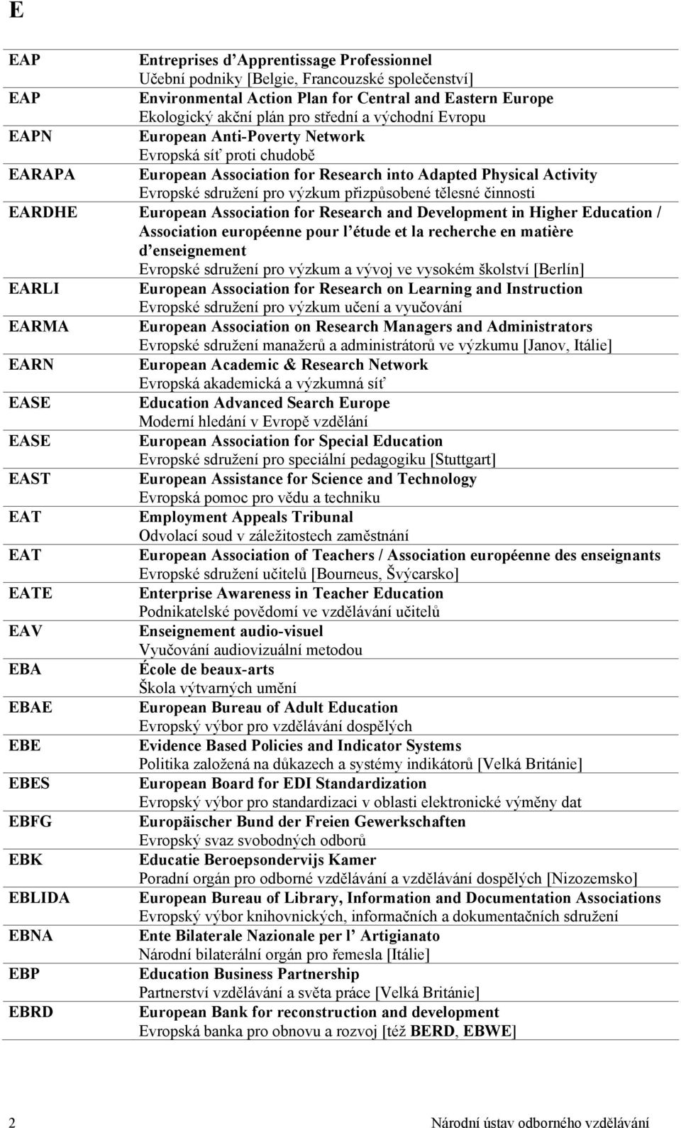 činnosti EARDHE European Association for Research and Development in Higher Education / Association européenne pour l étude et la recherche en matière d enseignement Evropské sdružení pro výzkum a