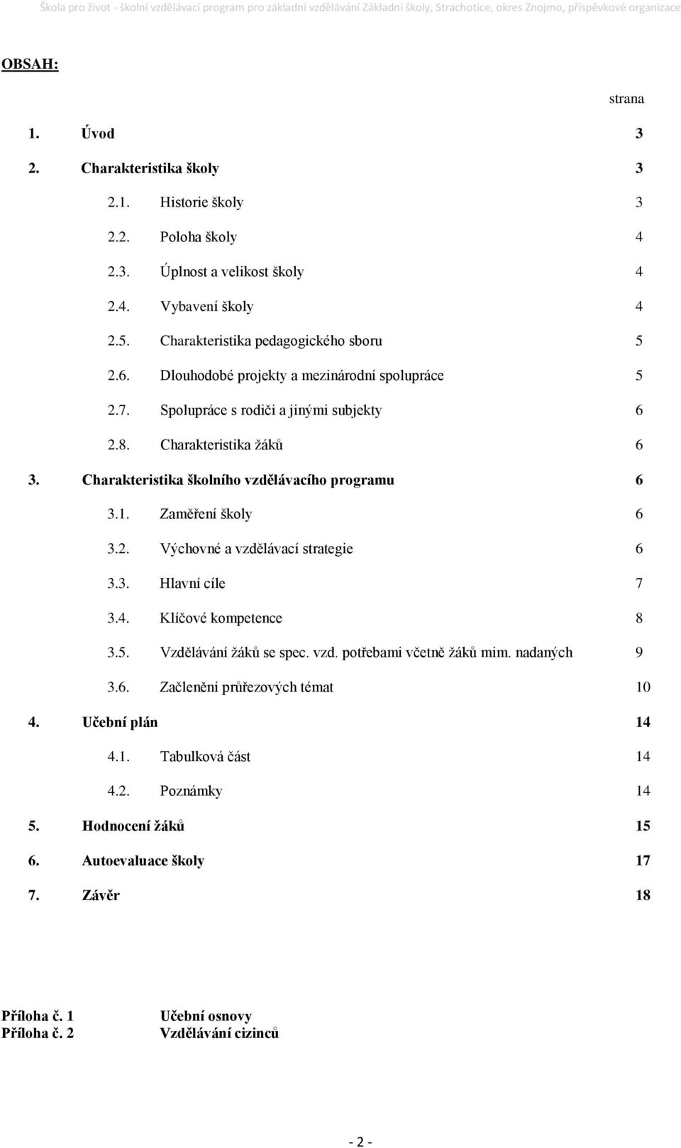 Charakteristika školního vzdělávacího programu 6 3.1. Zaměření školy 6 3.2. Výchovné a vzdělávací strategie 6 3.3. Hlavní cíle 7 3.4. Klíčové kompetence 8 3.5. Vzdělávání žáků se spec. vzd. potřebami včetně žáků mim.