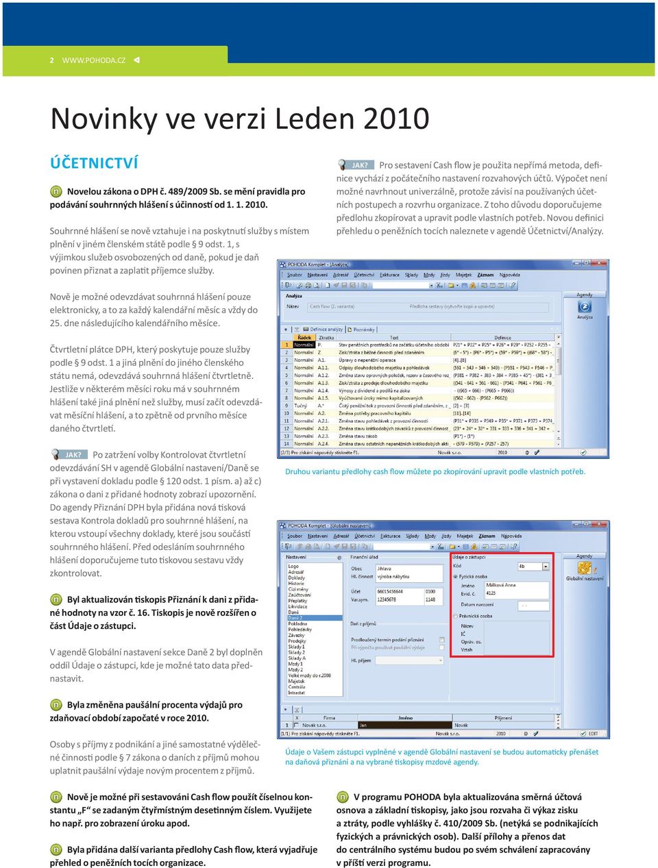 Pro sestavení Cash flow je použita nepřímá metoda, definice vychází z počátečního nastavení rozvahových účtů.