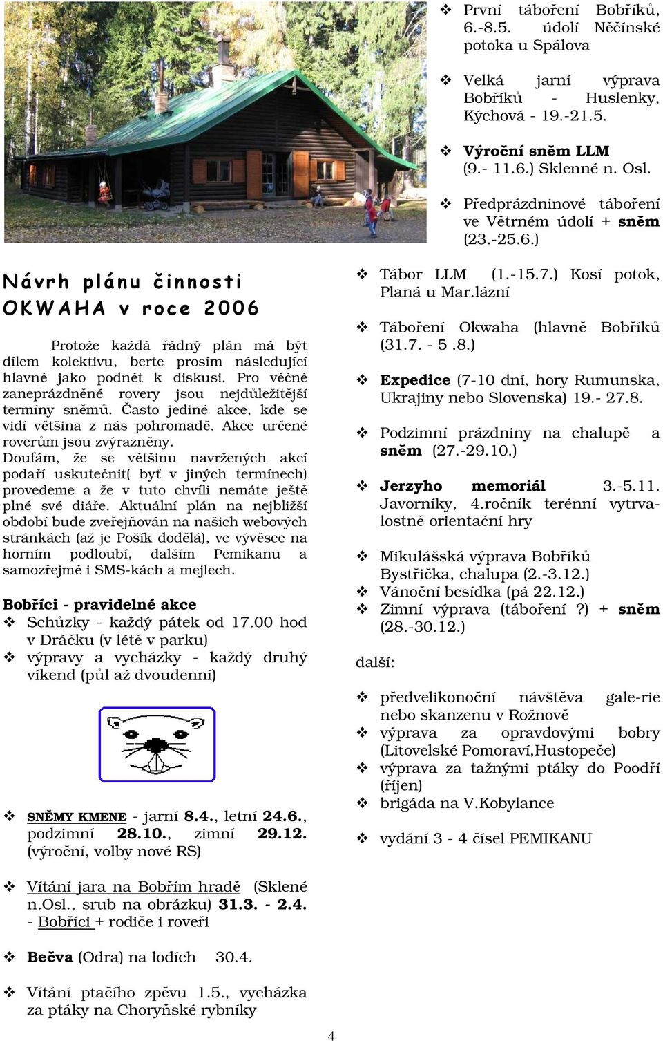 ) Návrh plánu činnosti OKWAHA v roce 2006 Protože každá řádný plán má být dílem kolektivu, berte prosím následující hlavně jako podnět k diskusi.