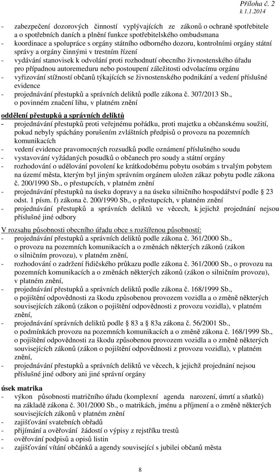 postoupení záležitosti odvolacímu orgánu - vyřizování stížností občanů týkajících se živnostenského podnikání a vedení příslušné evidence - projednávání přestupků a správních deliktů podle zákona č.