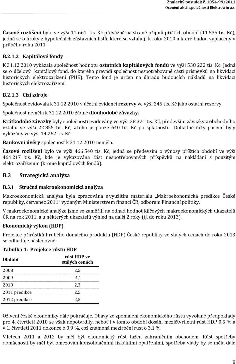 2010 vykázala společnost hodnotu ostatních kapitálových fondů ve výši 538 232 tis. Kč.