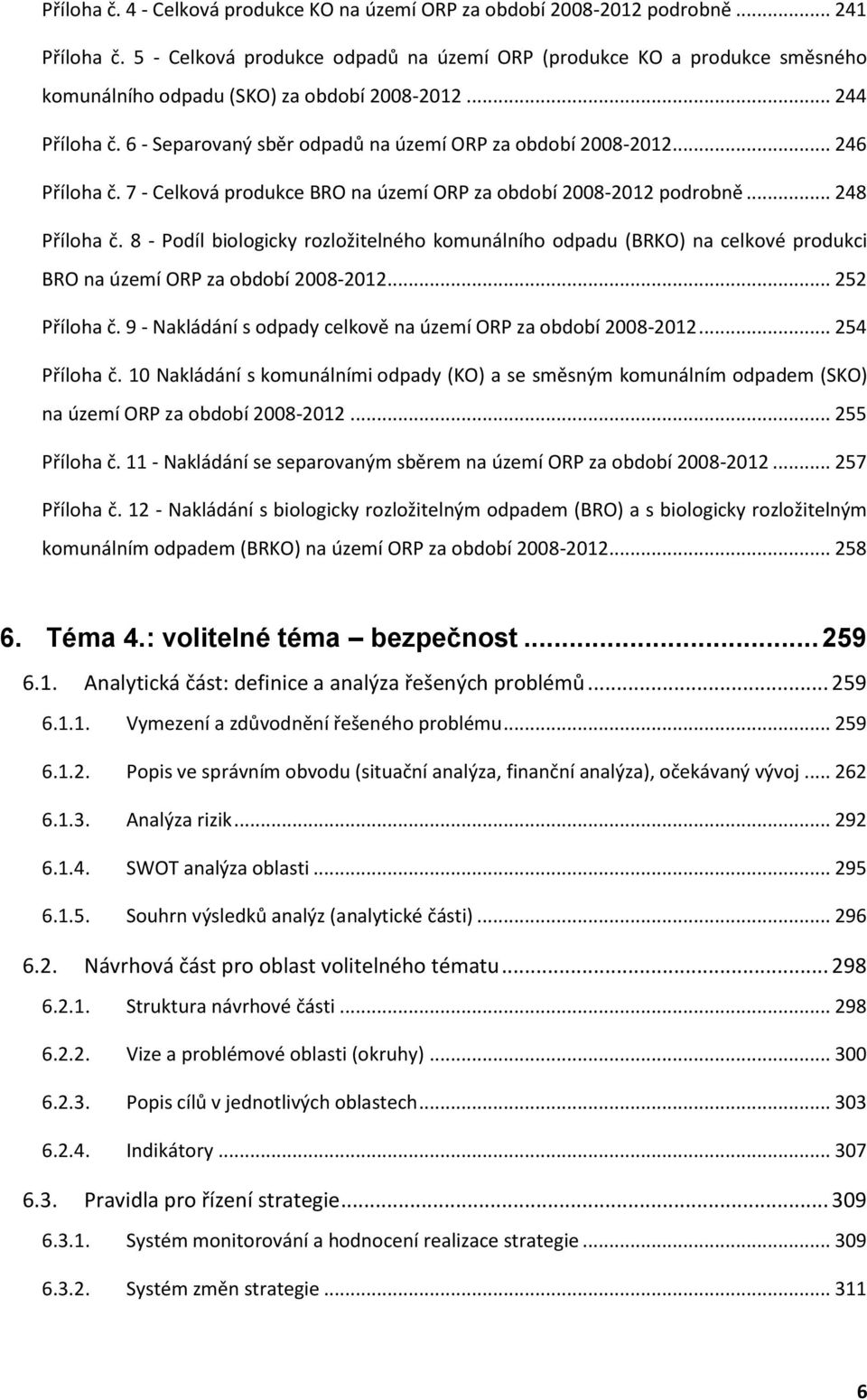 .. 246 Příloha č. 7 - Celková produkce BRO na území ORP za období 2008-2012 podrobně... 248 Příloha č.