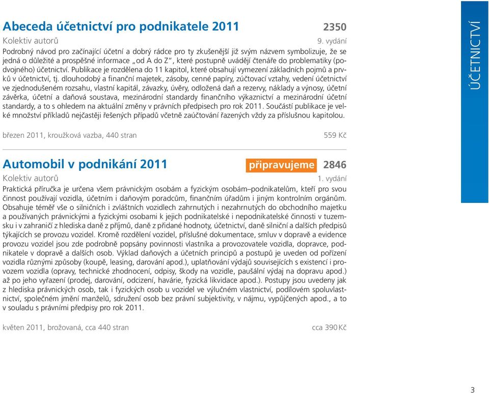 problematiky (podvojného) účetnictví. Publikace je rozdělena do 11 kapitol, které obsahují vymezení základních pojmů a prvků v účetnictví, tj.